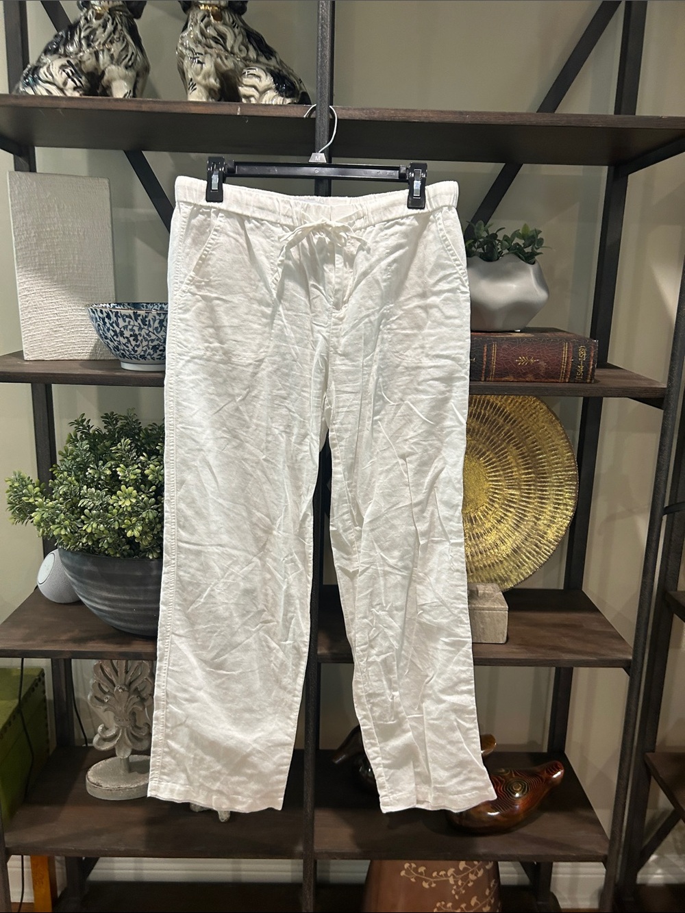 Liz Claiborne White Drawstring Linen Blend Chinos